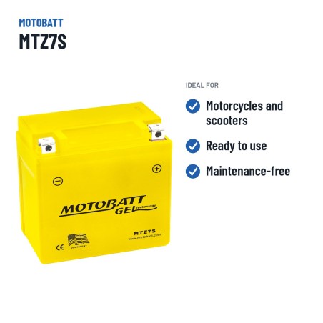 Bateria de mota Motobatt MTZ7S 12V 7Ah 95A GEL – utilizações recomendadas