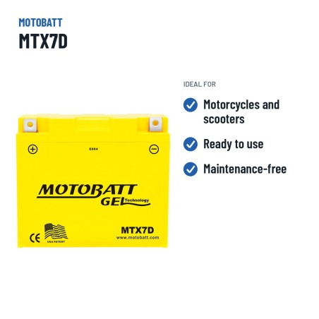 Batterie moto Motobatt MTX7D 12V 7Ah 105A GEL – utilisations recommandées
