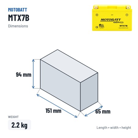 Motorcycle battery Motobatt MTX7B 12V 7Ah 90A GEL | baterias.com