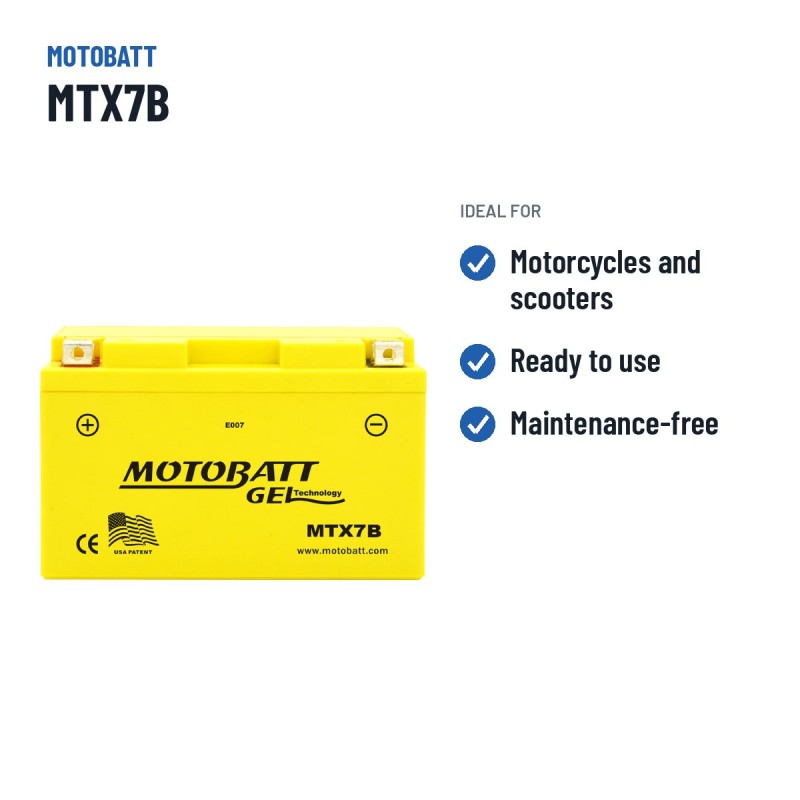Batteria moto Motobatt MTX7B 12V 7Ah 90A GEL | baterias.com