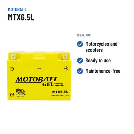 Motorcycle battery Motobatt MTX6.5L 12V 6.5Ah 85A GEL