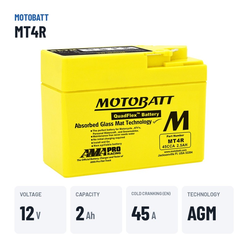 Batteria moto Motobatt MT4R 12V 2.5Ah 45A AGM – dati principali