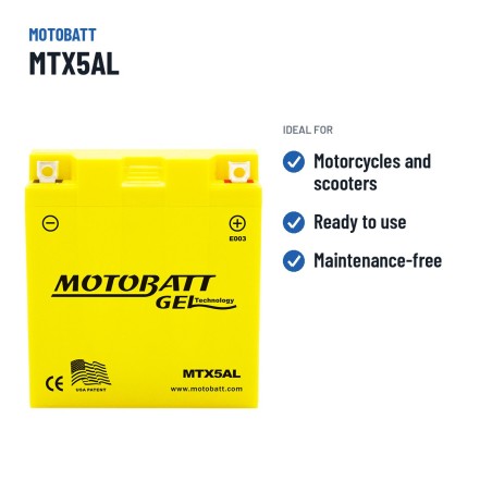Batterie moto Motobatt MTX5AL 12V 5Ah 85A GEL – utilisations recommandées