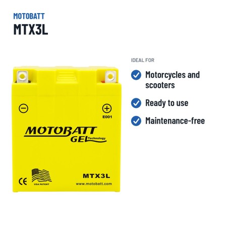 Motorcycle battery Motobatt MTX3L 12V 3Ah 35A GEL – recommended uses