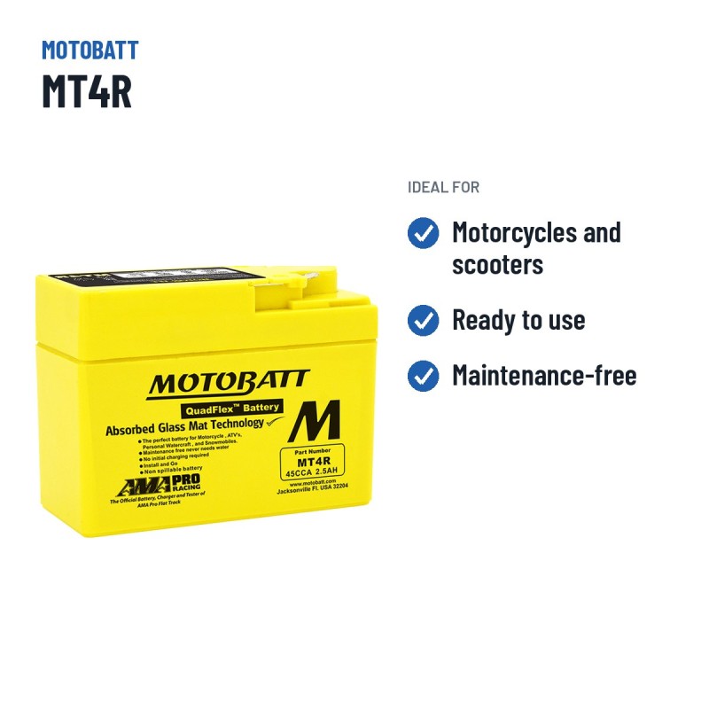 Batteria moto Motobatt MT4R 12V 2.5Ah 45A AGM – usi consigliati