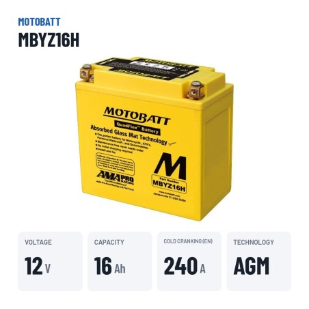 Batteria moto Motobatt MBYZ16H 12V 16.5Ah 240A AGM – dati principali