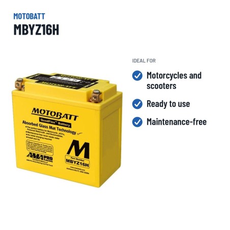 Batteria moto Motobatt MBYZ16H 12V 16.5Ah 240A AGM – usi consigliati