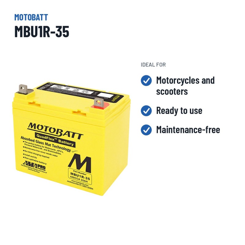 Batterie moto Motobatt MBU1R-35 12V 35Ah 420A AGM – utilisations recommandées