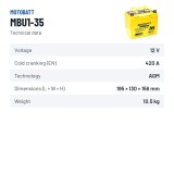 Batteria moto Motobatt MBU1-35 12V 35Ah 420A AGM – scheda tecnica