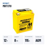 Batteria moto Motobatt MBTX7U (YTX7LBS) 12V 8Ah 115A AGM