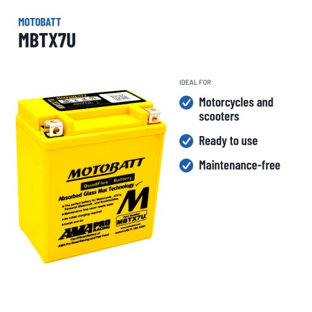 Batteria moto Motobatt MBTX7U (YTX7LBS) 12V 8Ah 115A AGM