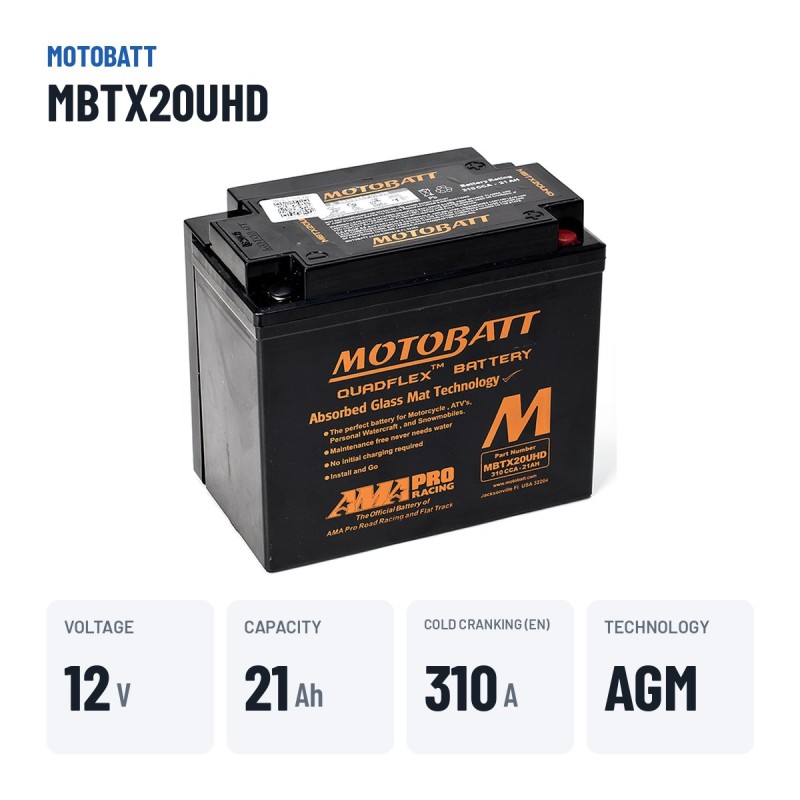 Motorradbatterie Motobatt MBTX20UHD 12V 21Ah 310A AGM – wichtigste Daten
