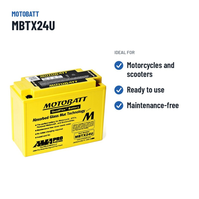 Batteria moto Motobatt MBTX24U 12V 25Ah 300A AGM – usi consigliati