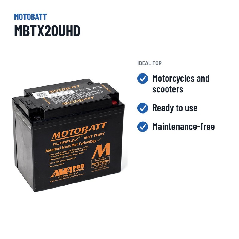 Motorradbatterie Motobatt MBTX20UHD 12V 21Ah 310A AGM – empfohlene Einsatzbereiche