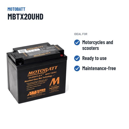 Motorradbatterie Motobatt MBTX20UHD 12V 21Ah 310A AGM – empfohlene Einsatzbereiche