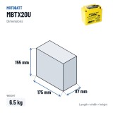 Bateria de mota Motobatt MBTX20U 12V 21Ah 310A AGM – medidas 175 × 87 × 155 mm
