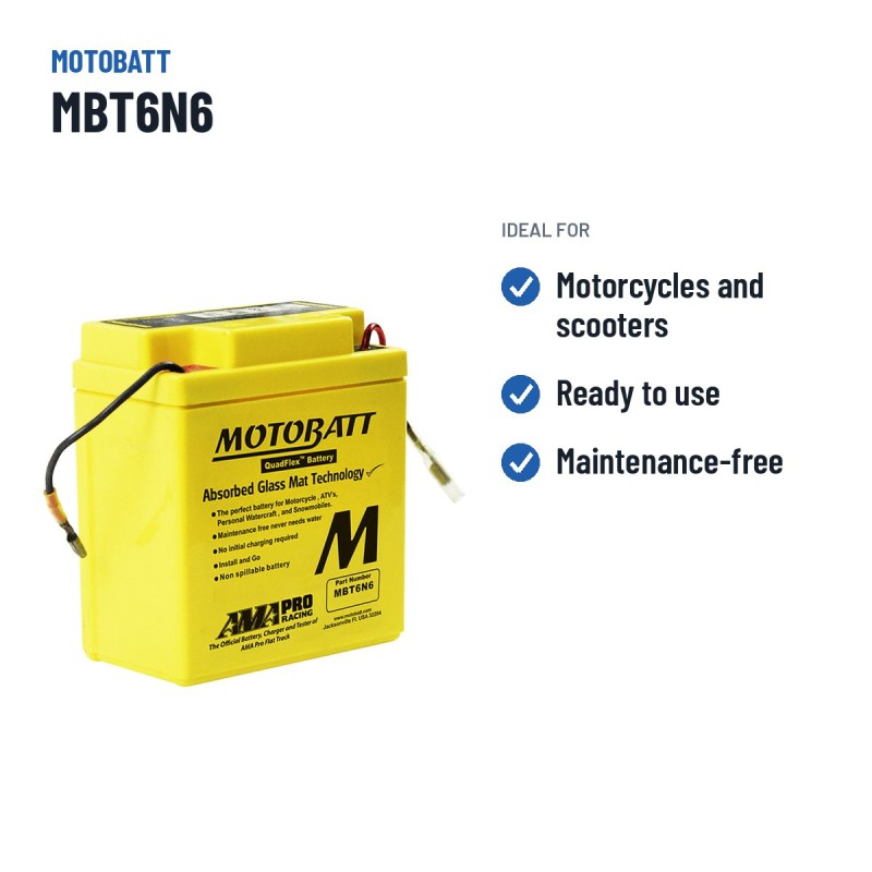 Bateria de mota Motobatt MBT6N6 6V 6Ah AGM – utilizações recomendadas