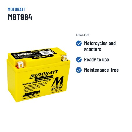 Motorcycle battery Motobatt MBT9B4 (YT9B4) 12V 9Ah 115A AGM