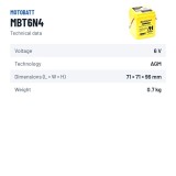 Batteria moto Motobatt MBT6N4 6V 4Ah AGM – scheda tecnica