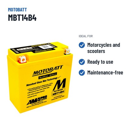 Batteria moto Motobatt MBT14B4 12V 13Ah 175A AGM – usi consigliati