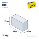 Bateria de mota Motobatt MB7U 12V 6.5Ah 100A AGM – medidas 151 × 65 × 94 mm