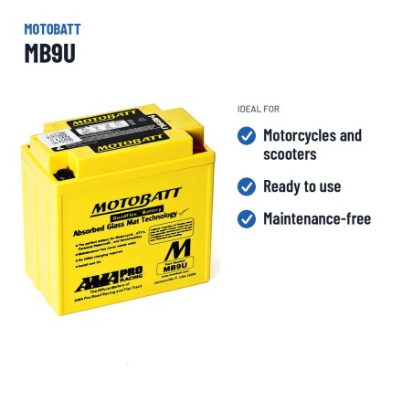 Bateria de mota Motobatt MB9U 12V 11Ah 140A AGM – utilizações recomendadas