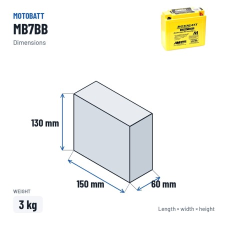 Motorcycle battery Motobatt MB7BB 12V 9Ah 150A AGM – dimensions 150 × 60 × 130 mm