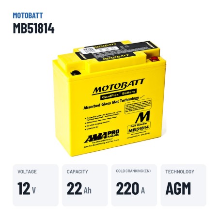 Batería de moto Motobatt MB51814 12V 22Ah 220A AGM – datos clave