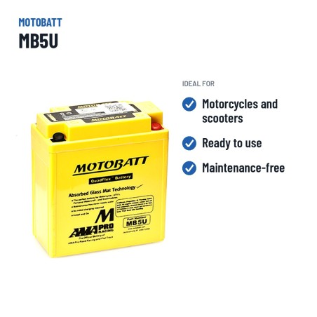 Bateria de mota Motobatt MB5U 12V 7Ah 90A AGM – utilizações recomendadas
