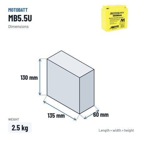 Motorcycle battery Motobatt MB5.5U 12V 7Ah 90A AGM | baterias.com