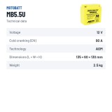 Motorcycle battery Motobatt MB5.5U 12V 7Ah 90A AGM | baterias.com