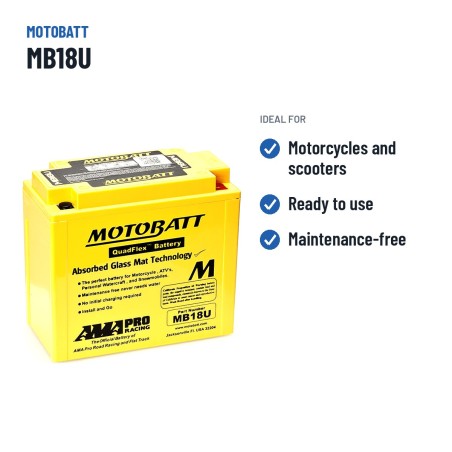 Batteria moto Motobatt MB18U 12V 22.5Ah 280A AGM – usi consigliati