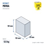 Batteria moto Motobatt MB16A 12V 19Ah 200A AGM – dimensioni 151 × 91 × 181 mm