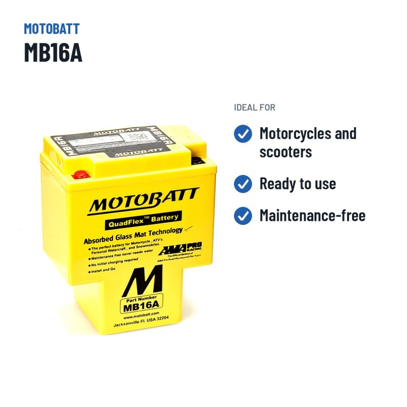 Batterie moto Motobatt MB16A 12V 19Ah 200A AGM – utilisations recommandées