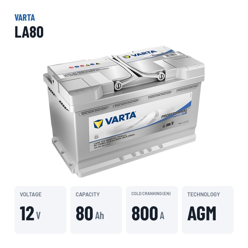 Batteria nautica Varta LA80 12V 77Ah AGM – dati principali
