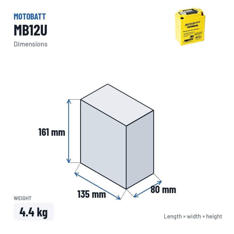 Bateria de mota Motobatt MB12U (YB12AA) 12V 15Ah 160A AGM
