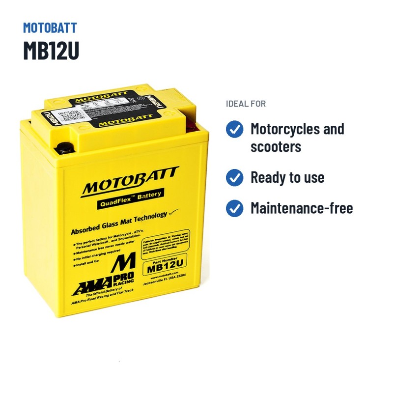 Bateria de mota Motobatt MB12U (YB12AA) 12V 15Ah 160A AGM
