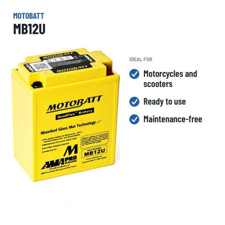 Motorcycle battery Motobatt MB12U 12V 15Ah 160A AGM – recommended uses