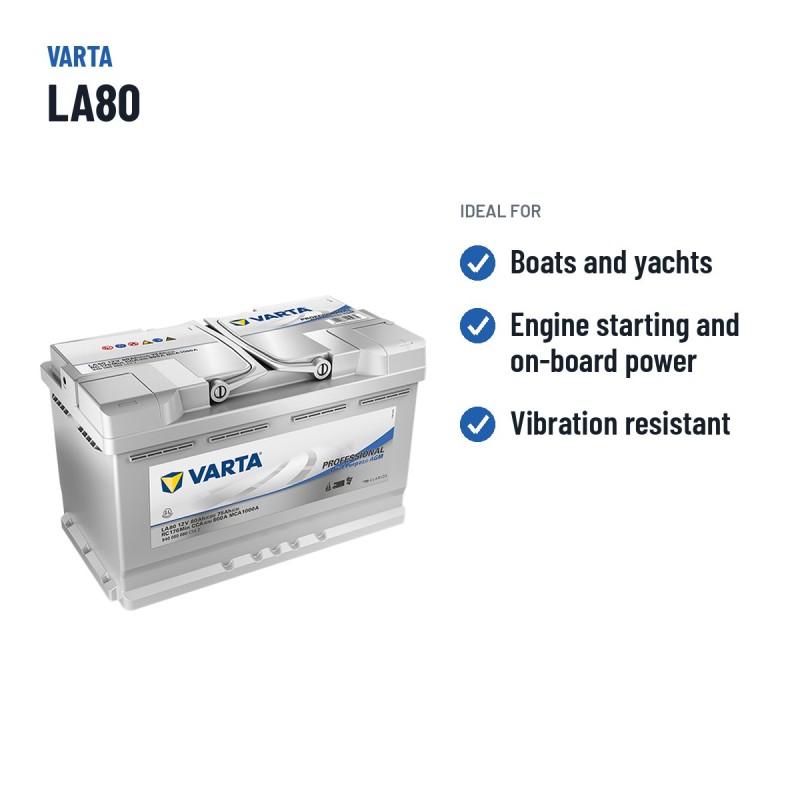 Marine battery Varta LA80 12V 80Ah 800A AGM | baterias.com