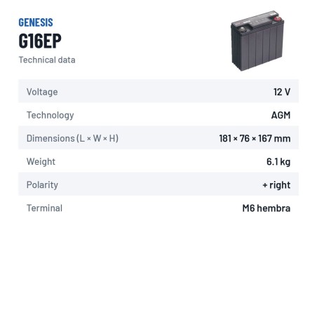Bateria estacionária UPS Genesis G16EP 12V 16Ah AGM – ficha técnica