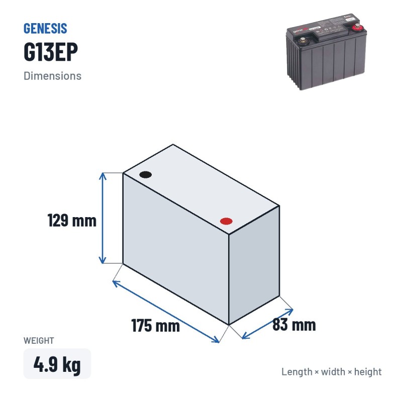 Batteria stazionaria UPS Genesis G13EP 12V 13Ah AGM – dimensioni 175 × 83 × 129 mm