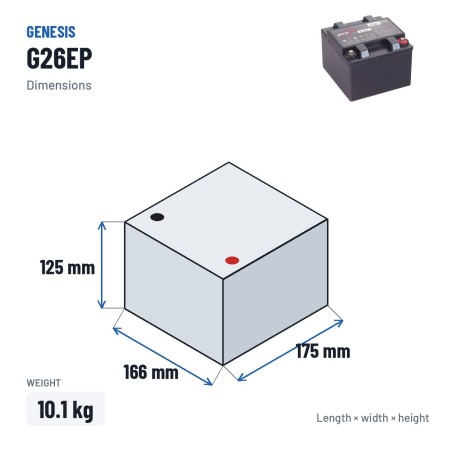 Genesis G26EP stationary UPS battery 12V 28Ah AGM – dimensions 166 × 175 × 125 mm