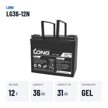 Rollstuhlbatterie Long LG36-12N 12V 36Ah GEL – wichtigste Daten