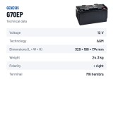 Batteria stazionaria UPS Genesis G70EP 12V 72Ah AGM – scheda tecnica