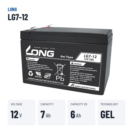 Rollstuhlbatterie Long LG7-12 12V 7Ah GEL – wichtigste Daten