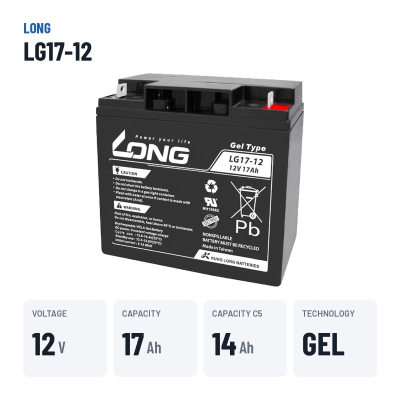 Wheelchair battery Long LG17-12 12V 17Ah GEL – key specs