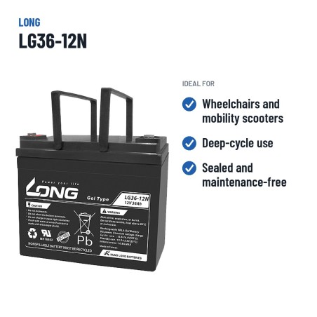 Rollstuhlbatterie Long LG36-12N 12V 36Ah GEL – empfohlene Einsatzbereiche