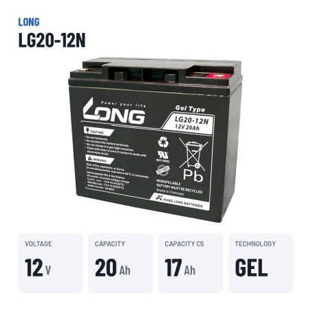 Batteria per carrozzina Long LG20-12N 12V 20Ah GEL – dati principali