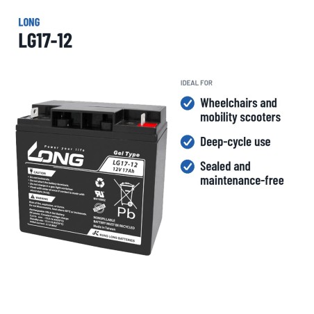 Batería de silla de ruedas Long LG17-12 12V 17Ah GEL