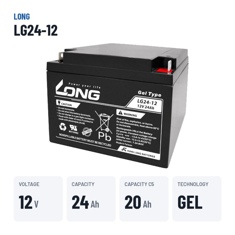 Rollstuhlbatterie Long LG24-12 12V 24Ah GEL – wichtigste Daten